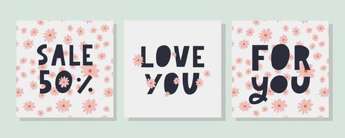 voor jou tekst belettering valentijnsdag banner met bloemen verkoop vector