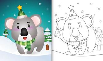 kleurboek met een koala hert kerstkarakters collectie met een muts en sjaal vector