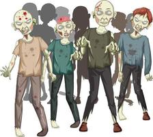 griezelige zombies lopen op een witte achtergrond vector