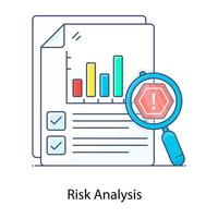 risicoanalyse platte omtrek concept icoon weergegeven, risico-evaluatie vector
