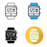 bloeddruk en hartslag volgen smartwatch functiepictogram. metingen en indicatoren van gezondheid. plat ontwerp, lineaire en kleurstijlen. fitness polsbandje. geïsoleerde vectorillustraties vector