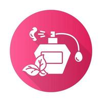 parfumfles roze platte ontwerp lange schaduw glyph pictogram. parabenenvrije natuurlijke geur. persoonlijk verzorgingsproduct. hypoallergeen. wild gemaakt. biologische cosmetica. vector silhouet illustratie