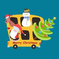 vector kerstman met vrienden in de bus in cartoon-stijl illustratie