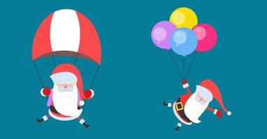 vectorillustratie van cartoon santa hangend aan een parachute en ballonnen vector