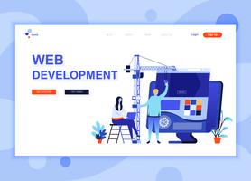 Moderne platte webpagina ontwerpsjabloon concept van Web Development ingericht mensen karakter voor website en mobiele website-ontwikkeling. Sjabloon voor platte landingspagina&#39;s. Vector illustratie.
