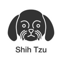 shih tzu glyph-pictogram. chrysant hondenras. silhouet symbool. negatieve ruimte. vector geïsoleerde illustratie