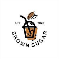 bruine suiker bubble tea logo badge vector