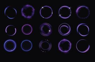 gloeiende paarse cirkels met glitters, ronde frames vector