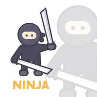 ninja met katana-zwaarden in handen, oude Japanse krijger in vlakke stijl met omtrek vector