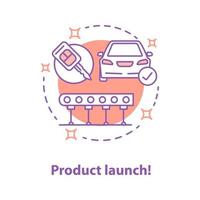 product lancering concept icoon. markttoegang idee dunne lijn illustratie. auto-industrie. vector geïsoleerde overzichtstekening