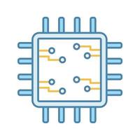 processor met elektronische circuits kleur icoon. microprocessor met microschakelingen. chip, chip, chipset. processor. centrale verwerkingseenheid. geïntegreerde schakeling. geïsoleerde vectorillustratie vector