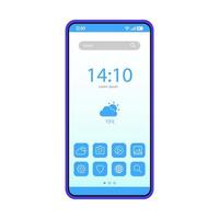 smartphone startscherm vector sjabloon. mobiele interface blauwe ontwerplay-out. desktop instellingen van de mobiele telefoon. platte ui. navigatie scherm. telefoondisplay met app-pictogrammen en knoppen