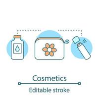 cosmetica concept icoon. make-up producten idee dunne lijn illustratie. make-uptas met gezichtsverzorgingsproducten. huidverzorging. vector geïsoleerde overzichtstekening. bewerkbare streek