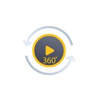 360 graden video-afspeelpictogram, vectorlabel vector