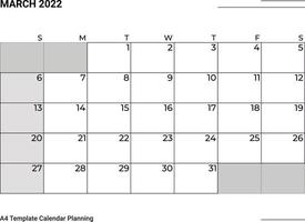 planningskalender maart 2022 vector