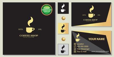 luxe gouden coffeeshop logo, eenvoudig zwart, gratis premium visitekaartje sjabloon vector eps 10