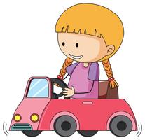 Doodle meisje rijdende speelgoedauto vector