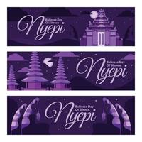 set balinese dag van stilte banners vector