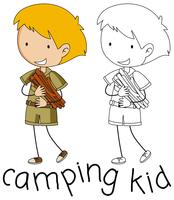 Doodle camping kid karakter vector