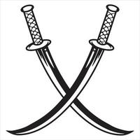 vectorillustratie van gekruiste samoerai-zwaarden, Japanse vechtzwaarden, zwart witte vectorillustratie vector