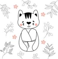 schattige cartoon dierenkat die kimono traditionele Japanse kleding draagt vector