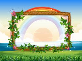 Frame ontwerp met regenboog en zonsondergang vector