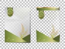 rijst pakket thailand voedingsproducten, groene gouden banner en poster sjabloon vector ontwerp rijst.