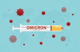 spuit voor injectie met vaccin. stop b.1.1.529 ommicron van covid 19-virus. nieuwe variant ommicron-uitbraak uit afrika en coronavirussen griepachtergrond. vector ontwerp