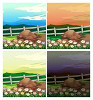 Scènes op het platteland met vier verschillende hemelkleuren vector