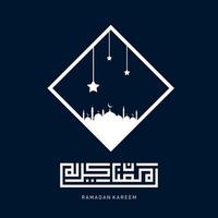ramadan kareem typografisch. ramadhan feest wenskaart vectorillustratie. belettering samenstelling van moslim heilige maand met moskeegebouw vector