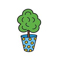 een bloem in een blauwe pot. kamerplant. doodle stijl. vector