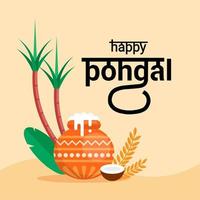 illustratie van happy pongal vakantie oogstfeest uit tamil nadu Zuid-india, spandoek, poster en begroeting achtergrond. vector