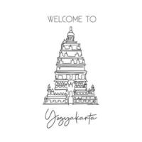 een ononderbroken lijntekening prambanan tempel landmark. wereld iconische plek in jogjakarta, indonesië. vakantie vakantie wand decor poster print concept. moderne enkele lijn tekenen ontwerp vectorillustratie vector