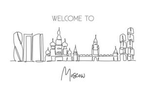 een doorlopende lijntekening van de skyline van de stad van Moskou, Rusland. mooi oriëntatiepunt. wereld landschap toerisme reizen vakantie muur decor art poster print. stijlvolle enkele lijn tekenen ontwerp vectorillustratie vector