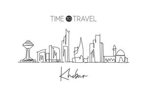 een doorlopende lijntekening de skyline van de stad van khobar, saoedi-arabië. prachtige mijlpaal home decor poster afdrukken. wereld landschap toerisme reizen vakantie. stijlvolle enkele lijn tekenen ontwerp vectorillustratie vector