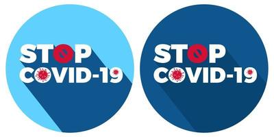 stop covid-19 stopbord illustratie concept met lang schaduweffect geïsoleerd op klassieke blauwe kleur. vector