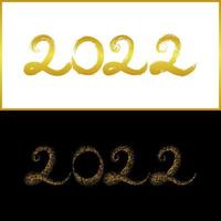 2022 nieuwjaar hand belettering nummer in goud droog penseel textuur effect en halftoon effect op zwart-witte achtergrond. vector