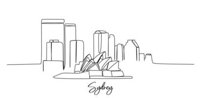 enkele doorlopende lijntekening van de skyline van de stad van sydney, australië. beroemde stad schraper landschap. wereld reizen concept home kunst muur decor poster print. moderne één lijn tekenen ontwerp vectorillustratie vector