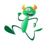 schattige groene cartoon monster loopt. geschikt voor t-shirtontwerp, print, halloween-decoratie, verjaardagsfeestdecoratie, kinderboek, embleem, logo of sticker. vector illustratie