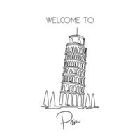 enkele lijntekening van de magere toren van pisa. prachtige historische iconische plek op Piazza del Duomo. ansichtkaart en home decor kunst aan de muur poster print. moderne doorlopende lijn tekenen ontwerp vectorillustratie vector