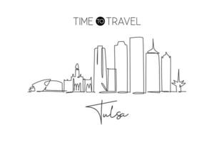 een doorlopende lijntekening van de skyline van Tulsa, Oklahoma. mooi oriëntatiepunt. wereld landschap toerisme reizen vakantie poster kunst. bewerkbare stijlvolle lijn enkele lijn tekenen ontwerp vectorillustratie vector