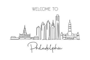 een doorlopende lijntekening van de skyline van de stad Philadelphia, Verenigde Staten. mooi oriëntatiepunt. wereldstad landschap reizen vakantie. bewerkbare stijlvolle lijn enkele lijn tekenen ontwerp vectorillustratie vector