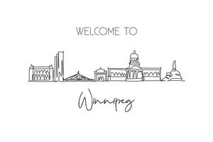 een enkele lijntekening skyline van de stad van Winnipeg, Canada. wereld historisch stadslandschap. beste plaats vakantiebestemming briefkaart. bewerkbare lijn trendy doorlopende lijn tekenen ontwerp vectorillustratie vector