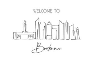 een enkele lijntekening skyline van de stad van brisbane, australië. historisch stadslandschap. beste vakantiebestemming thuis muur decor poster print kunst. trendy doorlopende lijn tekenen ontwerp vectorillustratie vector