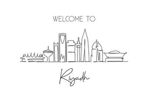 een doorlopende lijntekening riyadh skyline van de stad, saoedi-arabië. mooie historische ansichtkaart. wereld landschap toerisme reizen vakantie. bewerkbare stijlvolle lijn enkele lijn tekenen ontwerp vectorillustratie vector