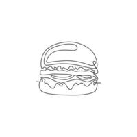 enkele doorlopende lijntekening van het label van het Amerikaanse burger-logo. embleem fastfood sandwich restaurant concept. moderne één lijntekening ontwerp vectorillustratie voor café, winkel of voedselbezorgservice vector