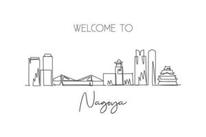 een enkele lijntekening van de skyline van de stad van Nagoya, Japan. historisch stadslandschap ter wereld. beste vakantiebestemming poster. bewerkbare lijn trendy doorlopende lijn tekenen ontwerp vectorillustratie vector