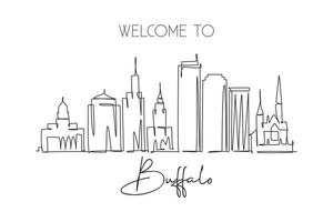 enkele doorlopende lijntekening van de skyline van de stad van de buffel, usa. beroemde stadskrabber en landschap. wereld reizen concept home muur decor poster print kunst. moderne één lijn tekenen ontwerp vectorillustratie vector