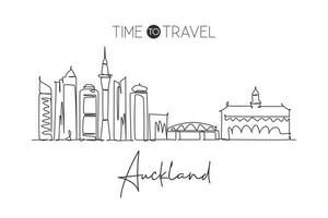 één enkele lijntekening van de skyline van de stad van Auckland, Nieuw-Zeeland. wereld historisch stadslandschap. beste plaats vakantiebestemming home decor poster. trendy doorlopende lijn tekenen ontwerp vectorillustratie vector