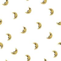 naadloze gouden glitter maan met glimlach gezicht patroon achtergrond, knipoog vector patroon, kinderpatroon
